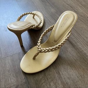 Gold braided thong heels